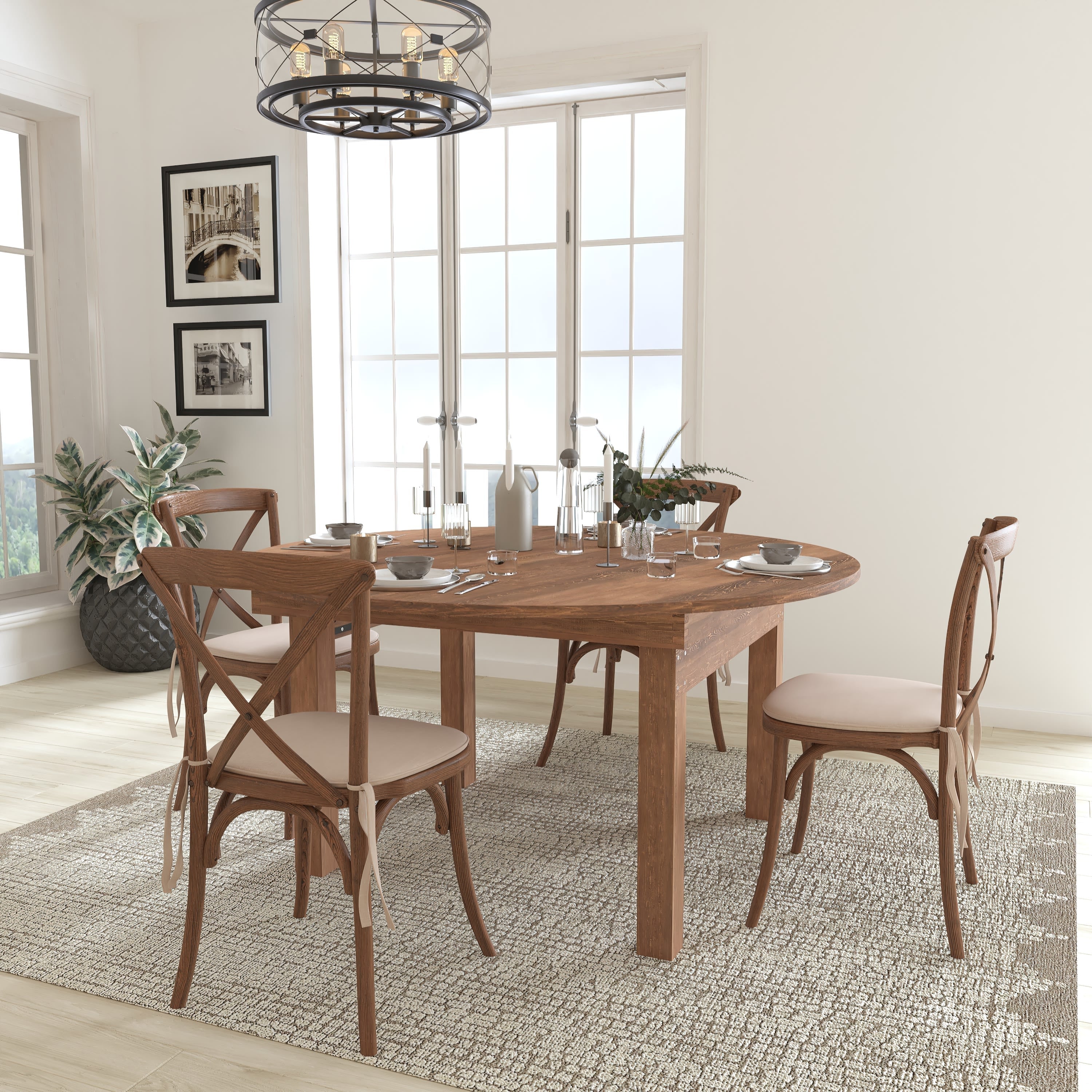 Cross back dining chairs and table on sale