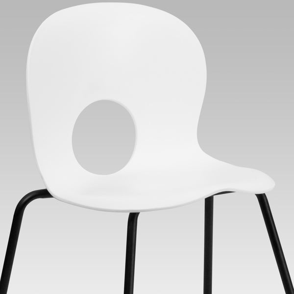 White |#| 770 lb. Capacity Designer White Plastic Stack Chair with Black Frame