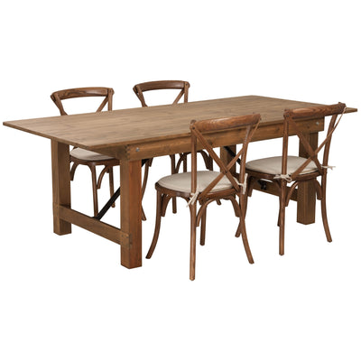 HERCULES Series 7' x 40'' Folding Farm Table Set with 4 Cross Back Chairs and Cushions