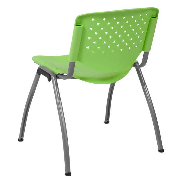 Green |#| 880 lb. Capacity Green Perforated Back Plastic Stack Chair with Gray Frame