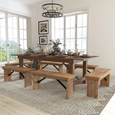 HERCULES Series 8' x 40" Folding Farm Table and Six Bench Set - View 2