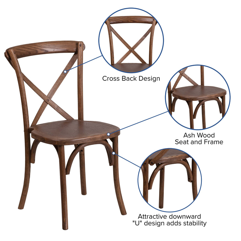 8' x 40inch Rustic Folding Farm Table Set with 6 Cross Back Chairs and Cushions
