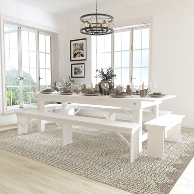HERCULES Series 9' x 40" Folding Farm Table and Four Bench Set - View 2