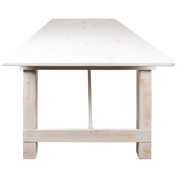 Antique Rustic White |#| 3 Piece Set-9' x 40inch Antique Rustic White Folding Farm Table and Two Bench Set