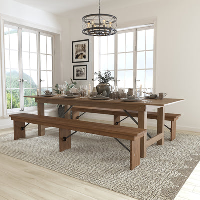HERCULES Series 9' x 40" Folding Farm Table and Two Bench Set - View 2