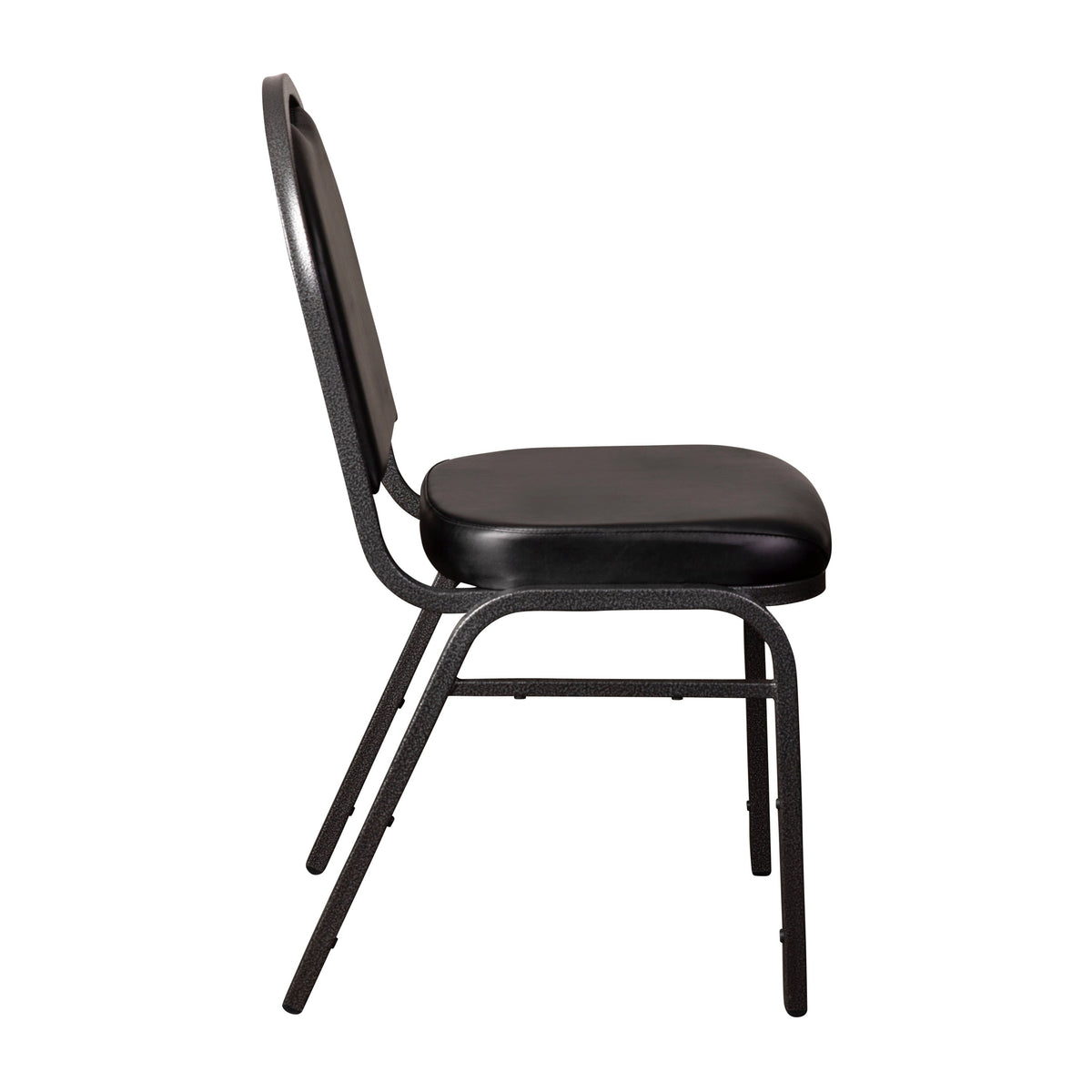 Black Vinyl/Silver Vein Frame |#| Commercial Dome Back Stacking Banquet Chair - Black Vinyl/Silver Vein Frame