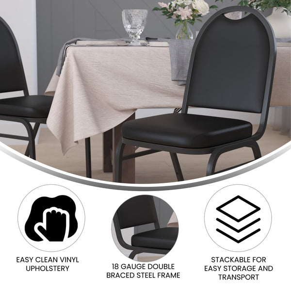 Black Vinyl/Black Frame |#| Commercial Dome Back Stacking Banquet Chair - Black Vinyl/Black Frame