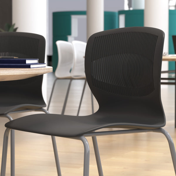 Black |#| Commercial Grade 770 LB. Capacity Plastic Stack Chair with Lumbar Support-Black