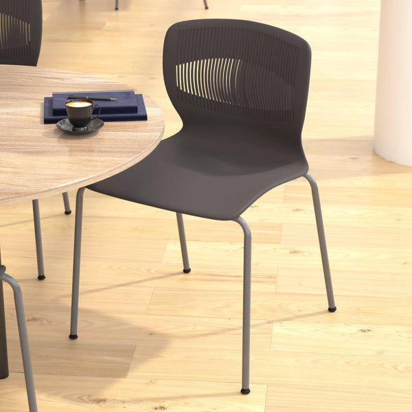 Gray |#| Commercial Grade 770 LB. Capacity Plastic Stack Chair with Lumbar Support-Gray