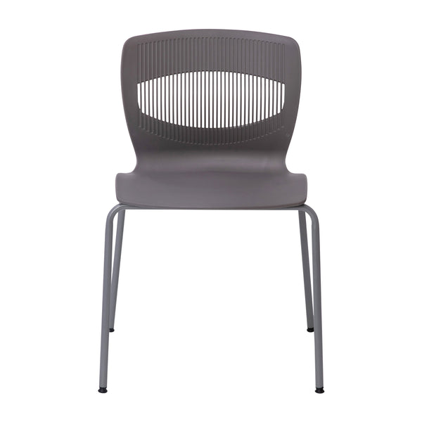 Gray |#| Commercial Grade 770 LB. Capacity Plastic Stack Chair with Lumbar Support-Gray