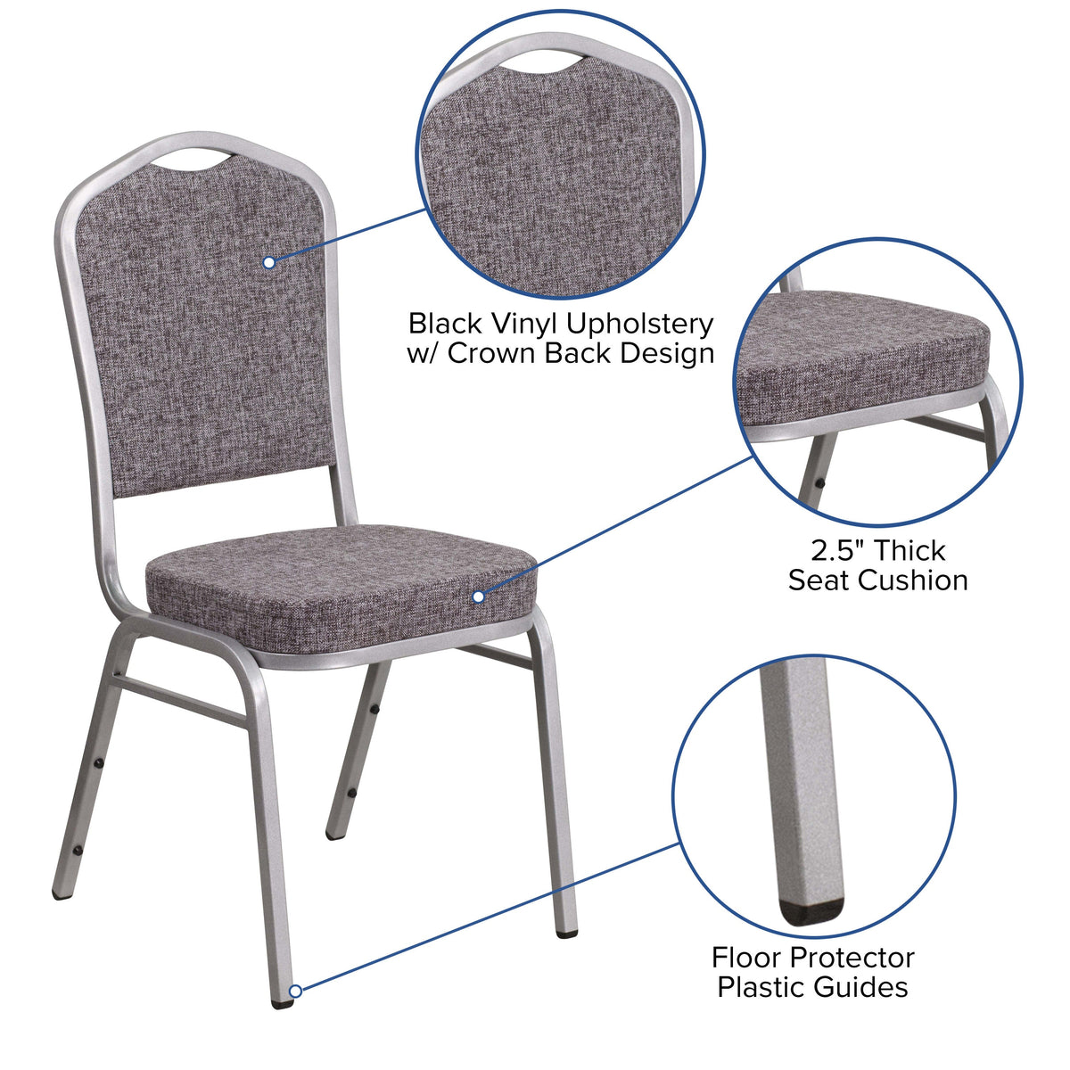 Black Vinyl/Black Frame |#| Crown Back Stacking Banquet Chair in Black Vinyl - Black Frame