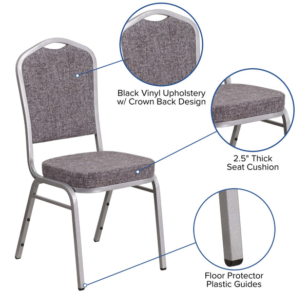 Black Vinyl/Black Frame |#| Crown Back Stacking Banquet Chair in Black Vinyl - Black Frame