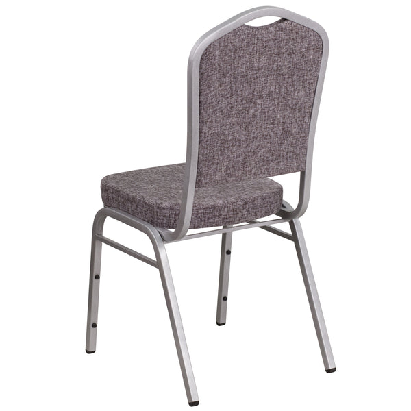 Blue Fabric/Silver Frame |#| Crown Back Stacking Banquet Chair in Blue Fabric - Silver Frame