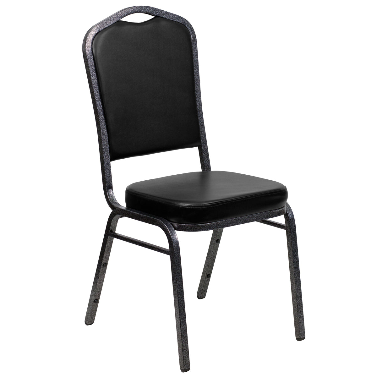 Black Fabric/Silver Frame |#| Crown Back Stacking Banquet Chair in Black Fabric - Silver Frame
