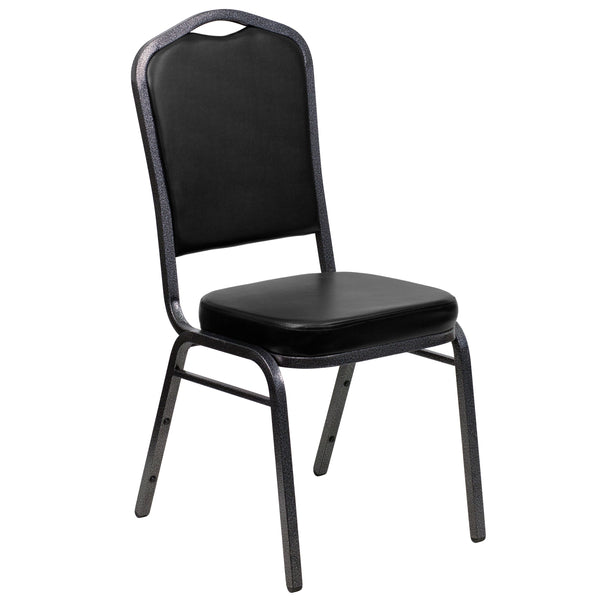 Black Fabric/Silver Frame |#| Crown Back Stacking Banquet Chair in Black Fabric - Silver Frame