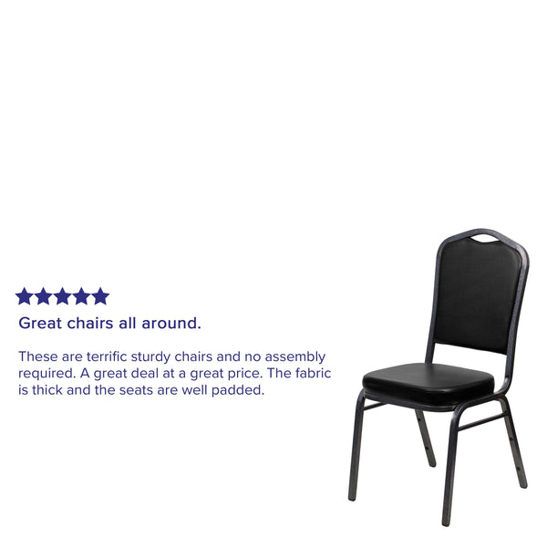 Black Fabric/Silver Frame |#| Crown Back Stacking Banquet Chair in Black Fabric - Silver Frame