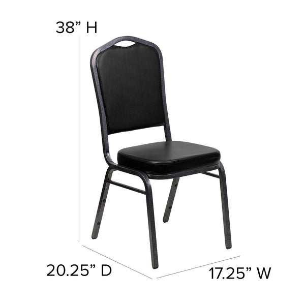 Black Patterned Fabric/Gold Vein Frame |#| Crown Back Stacking Banquet Chair in Black Patterned Fabric - Gold Vein Frame