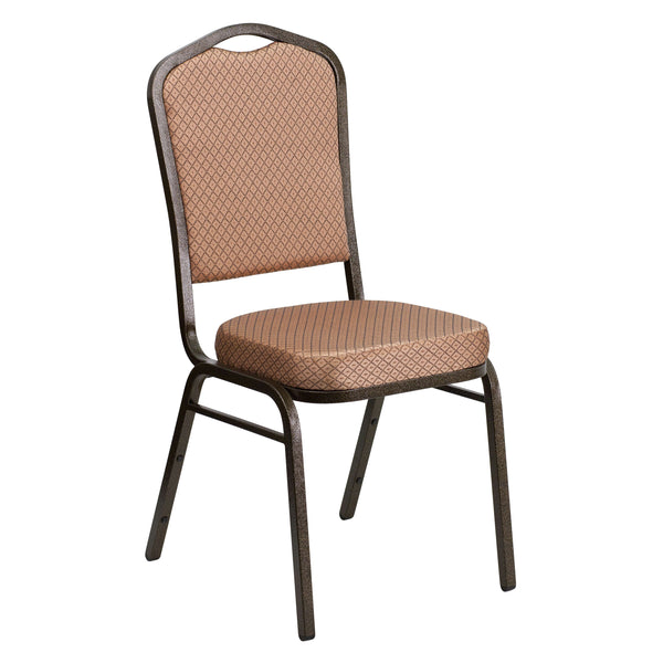 Black Patterned Fabric/Gold Vein Frame |#| Crown Back Stacking Banquet Chair in Black Patterned Fabric - Gold Vein Frame