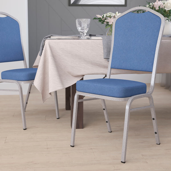 Herringbone Fabric/Silver Frame |#| Crown Back Stacking Banquet Chair in Herringbone Fabric - Silver Frame