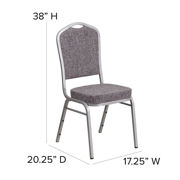 Herringbone Fabric/Silver Frame |#| Crown Back Stacking Banquet Chair in Herringbone Fabric - Silver Frame