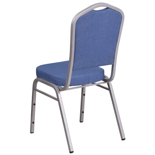 Navy Fabric/Silver Frame |#| Crown Back Stacking Banquet Chair in Navy Fabric - Silver Frame