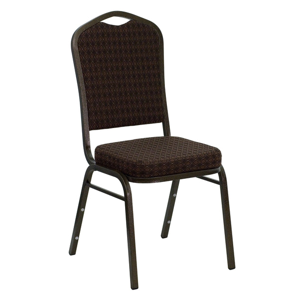 Navy Blue Patterned Fabric/Gold Frame |#| Crown Back Stacking Banquet Chair in Navy Blue Patterned Fabric - Gold Frame