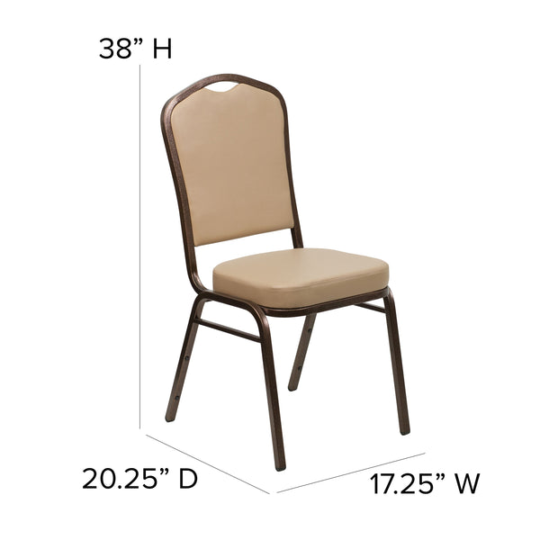 Coffee Fabric/Gold Vein Frame |#| Crown Back Stacking Banquet Chair in Coffee Fabric - Gold Vein Frame