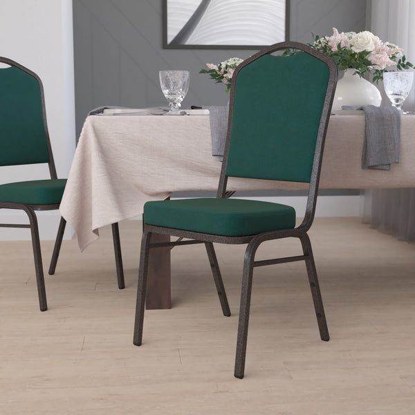 Coffee Fabric/Gold Vein Frame |#| Crown Back Stacking Banquet Chair in Coffee Fabric - Gold Vein Frame