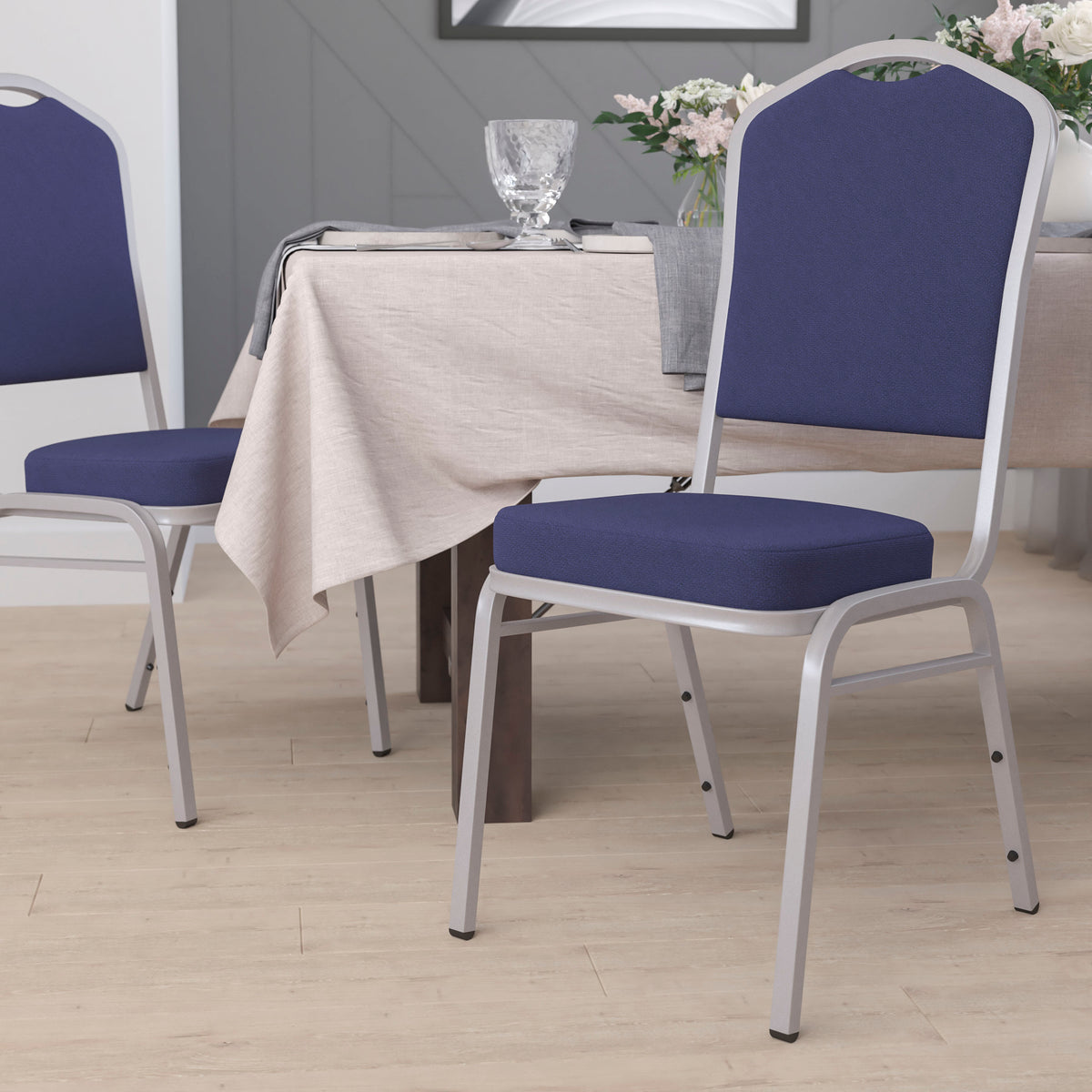 Burgundy Patterned Fabric/Silver Vein Frame |#| Crown Back Burgundy Patterned Fabric Stacking Banquet Chair - Silver Vein Frame