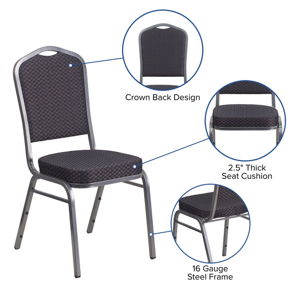 Gray Fabric/Black Frame |#| Crown Back Stacking Banquet Chair in Gray Fabric - Black Frame