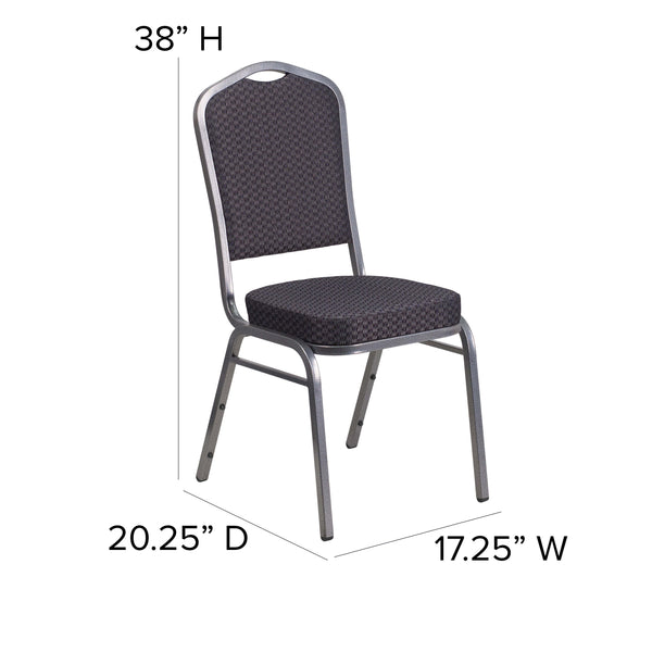 Gray Dot Fabric/Silver Frame |#| Crown Back Stacking Banquet Chair in Gray Dot Fabric - Silver Frame