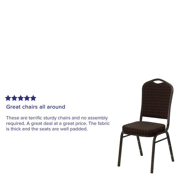Navy Blue Patterned Fabric/Gold Frame |#| Crown Back Stacking Banquet Chair in Navy Blue Patterned Fabric - Gold Frame