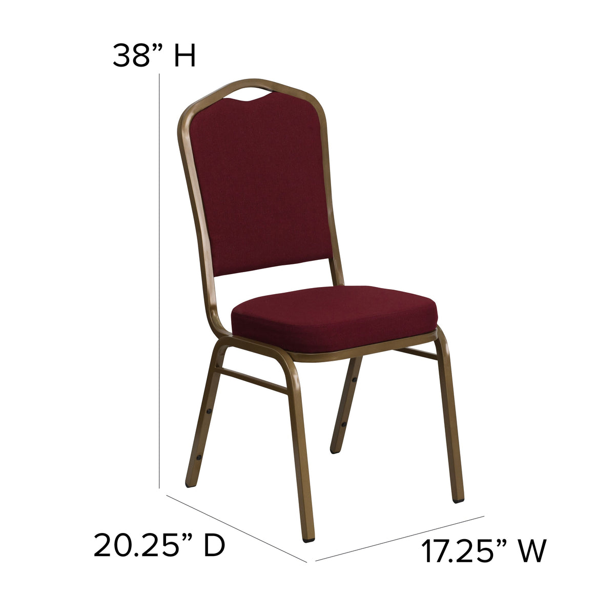 Burgundy Fabric/Gold Frame |#| Crown Back Stacking Banquet Chair in Burgundy Fabric - Gold Frame