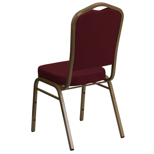 Black Vinyl/Gold Vein Frame |#| Crown Back Stacking Banquet Chair in Black Vinyl - Gold Vein Frame