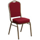 Burgundy Fabric/Gold Vein Frame |#| Crown Back Stacking Banquet Chair in Burgundy Fabric - Gold Vein Frame