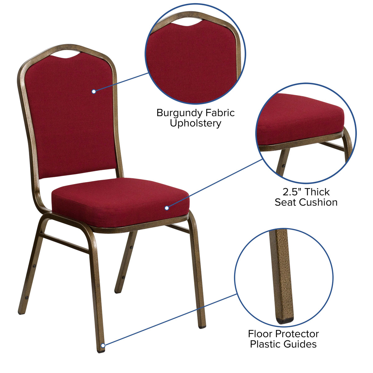 Black Vinyl/Gold Vein Frame |#| Crown Back Stacking Banquet Chair in Black Vinyl - Gold Vein Frame