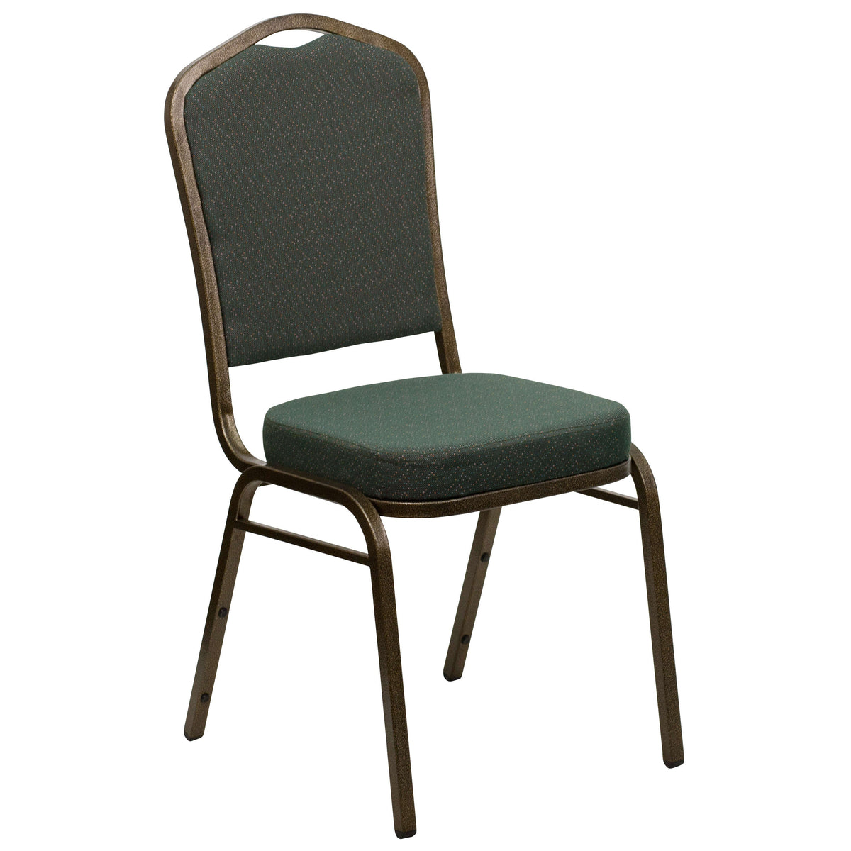 Green Patterned Fabric/Gold Vein Frame |#| Crown Back Stacking Banquet Chair in Green Patterned Fabric - Gold Vein Frame