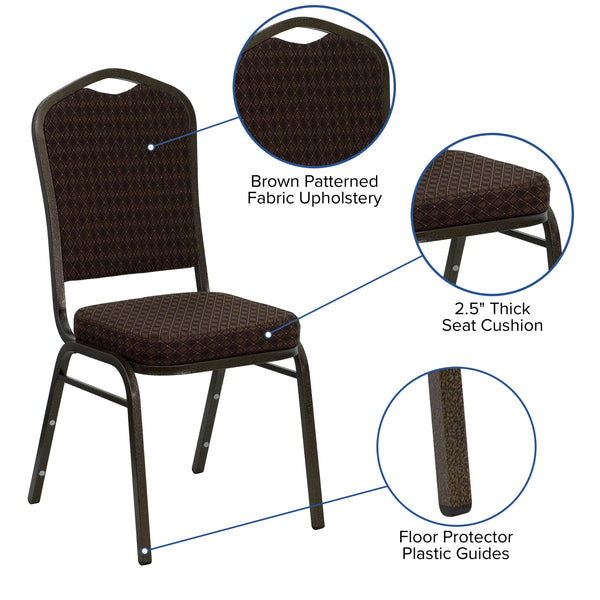 Navy Blue Patterned Fabric/Gold Frame |#| Crown Back Stacking Banquet Chair in Navy Blue Patterned Fabric - Gold Frame