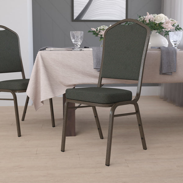 Brown Vinyl/Copper Vein Frame |#| Crown Back Stacking Banquet Chair in Brown Vinyl - Copper Vein Frame