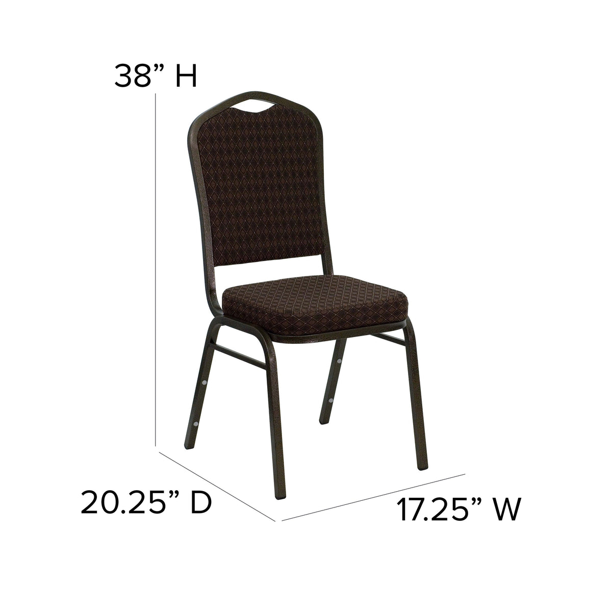 Brown Patterned Fabric/Gold Vein Frame |#| Crown Back Stacking Banquet Chair in Brown Patterned Fabric - Gold Vein Frame