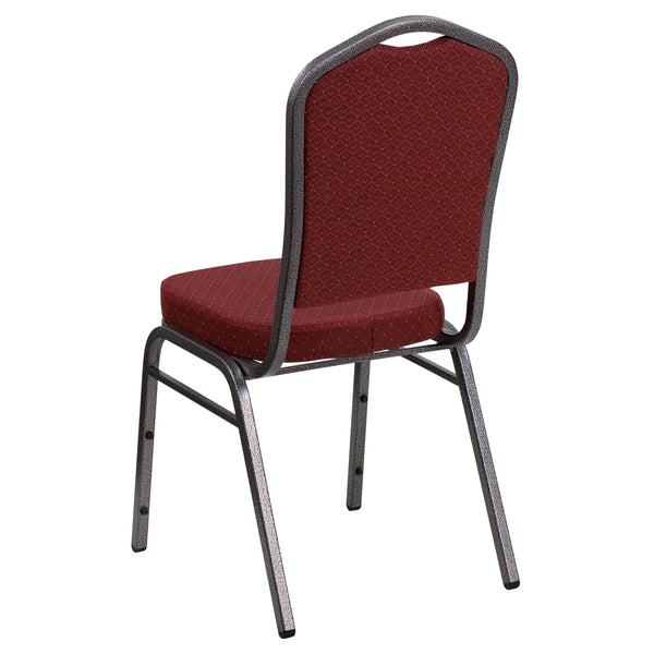 Green Patterned Fabric/Gold Vein Frame |#| Crown Back Stacking Banquet Chair in Green Patterned Fabric - Gold Vein Frame
