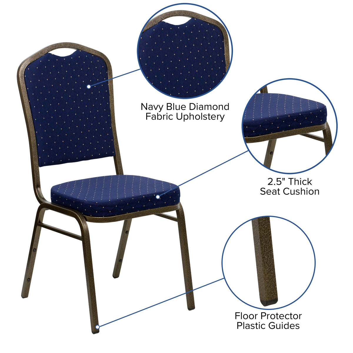 Green Patterned Fabric/Gold Vein Frame |#| Crown Back Stacking Banquet Chair in Green Patterned Fabric - Gold Vein Frame
