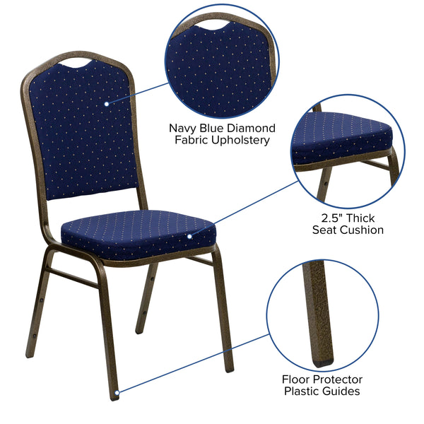 Green Patterned Fabric/Gold Vein Frame |#| Crown Back Stacking Banquet Chair in Green Patterned Fabric - Gold Vein Frame