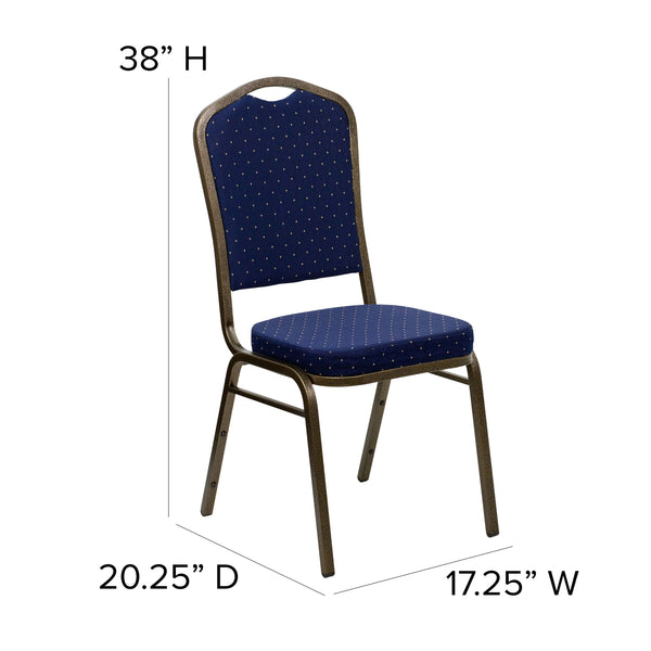 Purple Fabric/Gold Vein Frame |#| Crown Back Stacking Banquet Chair in Purple Fabric - Gold Vein Frame
