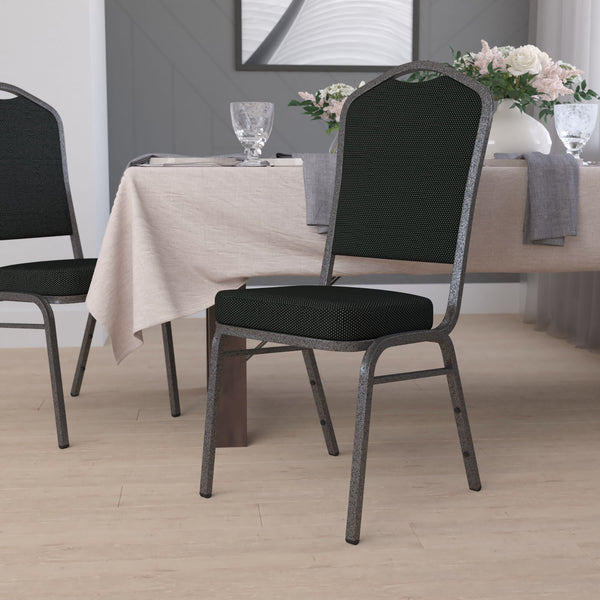 Purple Fabric/Gold Vein Frame |#| Crown Back Stacking Banquet Chair in Purple Fabric - Gold Vein Frame