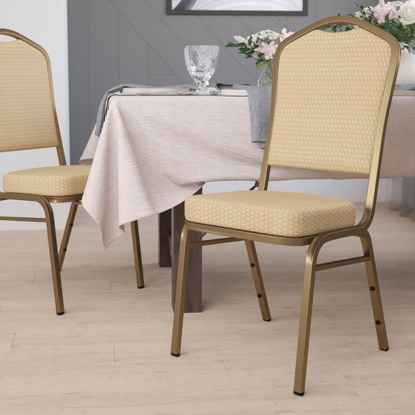 Burgundy Fabric/Gold Frame |#| Crown Back Stacking Banquet Chair in Burgundy Fabric - Gold Frame