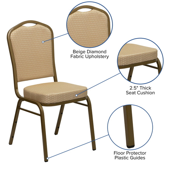 Burgundy Fabric/Gold Frame |#| Crown Back Stacking Banquet Chair in Burgundy Fabric - Gold Frame