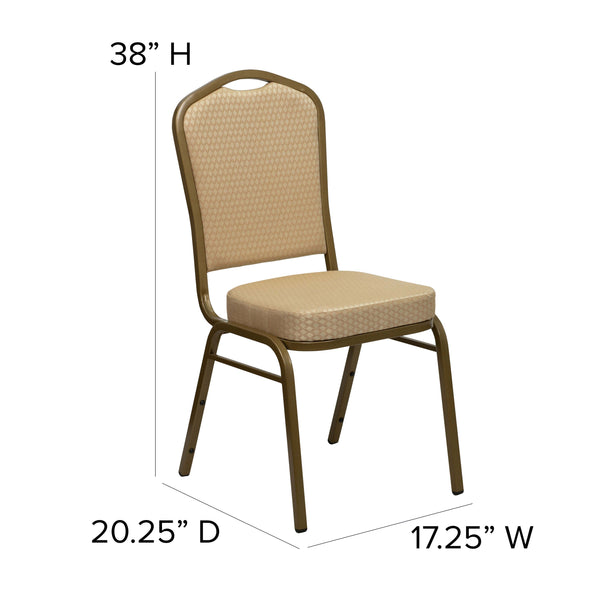 Green Fabric/Gold Vein Frame |#| Crown Back Stacking Banquet Chair in Green Fabric - Gold Vein Frame