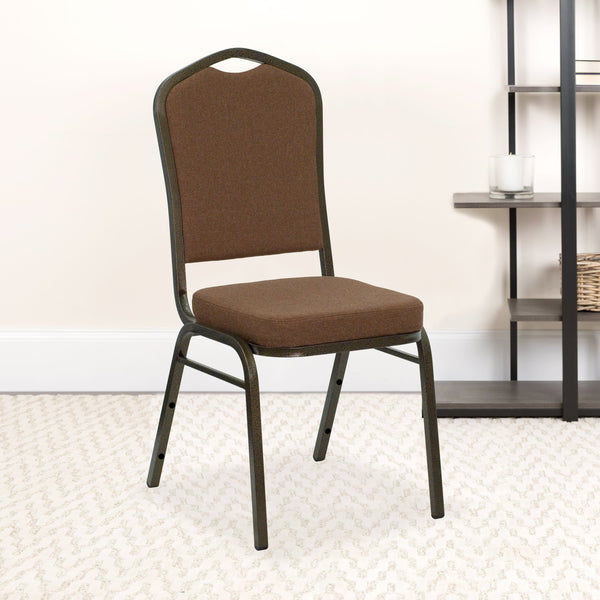 Green Fabric/Gold Vein Frame |#| Crown Back Stacking Banquet Chair in Green Fabric - Gold Vein Frame