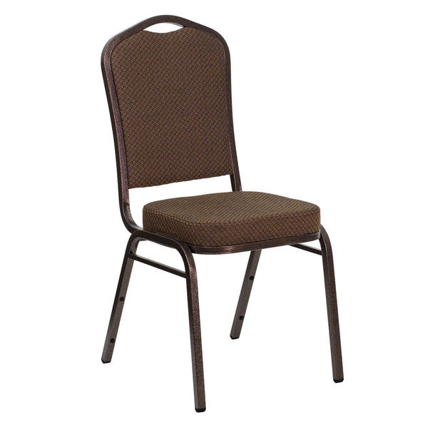 Brown Patterned Fabric/Copper Vein Frame |#| Crown Back Stacking Banquet Chair in Brown Patterned Fabric - Copper Vein Frame